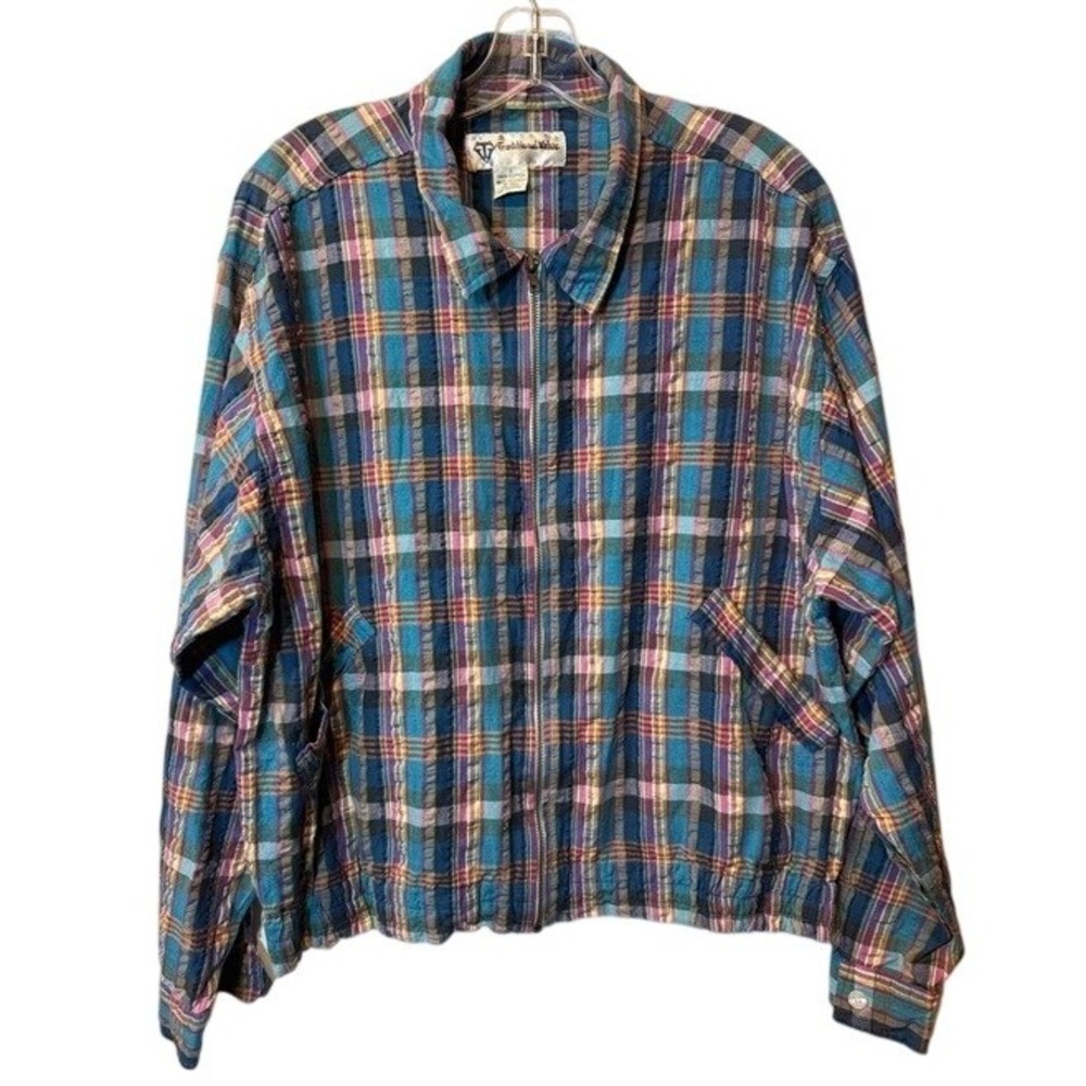 Traditional Value Plaid Jacket Women's Bright Multicolor Cotton Zip Up Large